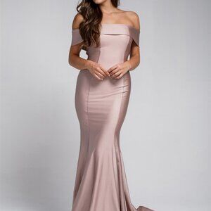 DUSTY ROSE PROM PARTY EVENING Off Shoulder Mermaid Shape Prom GOWN AC373